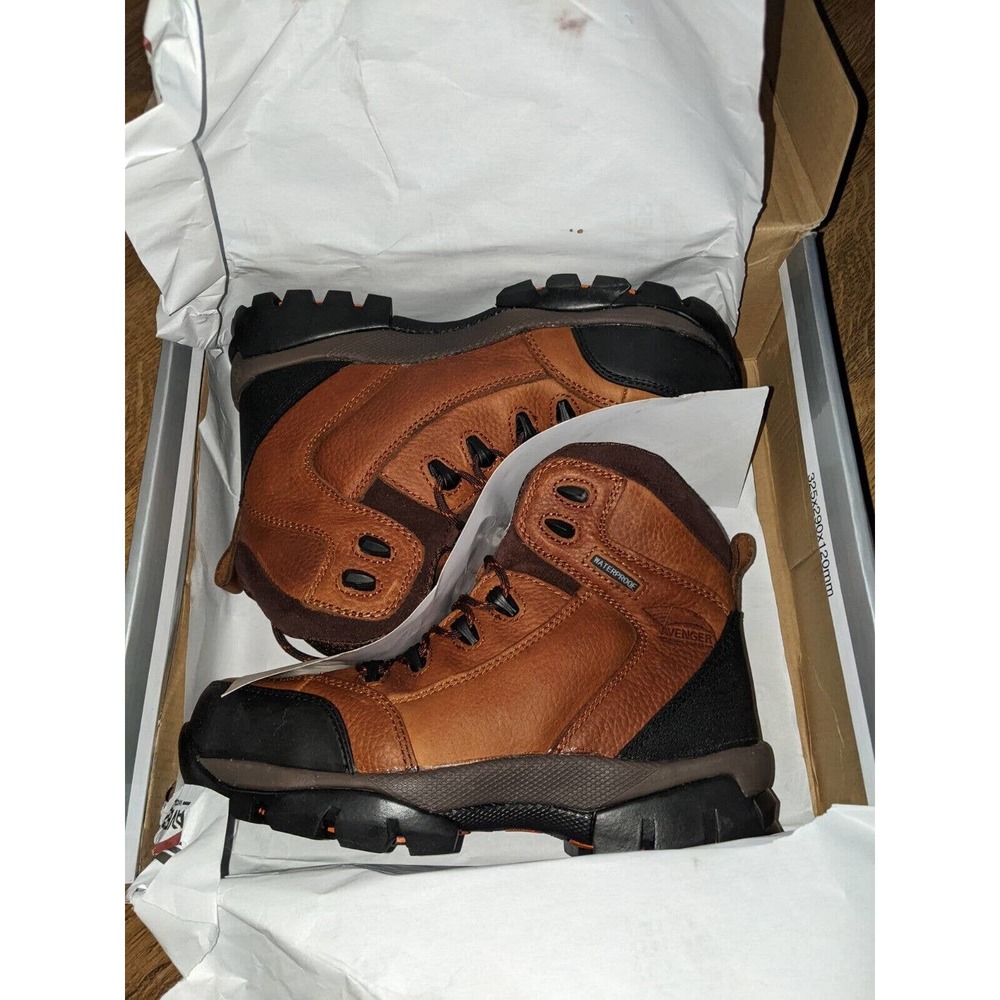 Avenger Mens Brown Leather Comp Toe 7244 WP EH Work Boots 6 M
